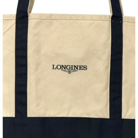 Longines NWOT Canvas Tote Bag Shopper Double Handle Beach Boating Cream Navy - Picture 2 of 9